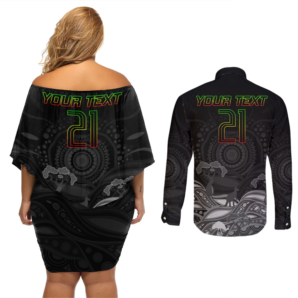custom-panthers-rugby-couples-matching-off-shoulder-short-dress-and-long-sleeve-button-shirt-the-starry-night-indigenous