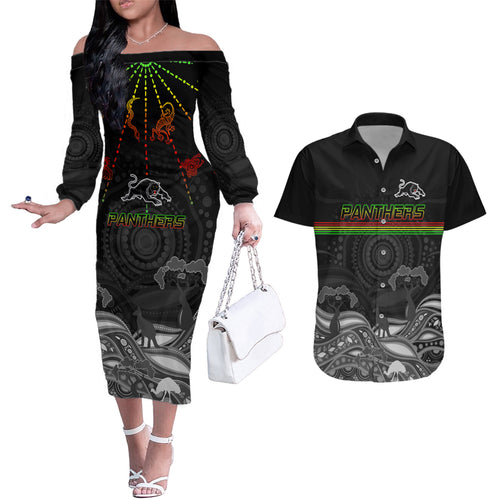 custom-panthers-rugby-couples-matching-off-the-shoulder-long-sleeve-dress-and-hawaiian-shirt-the-starry-night-indigenous