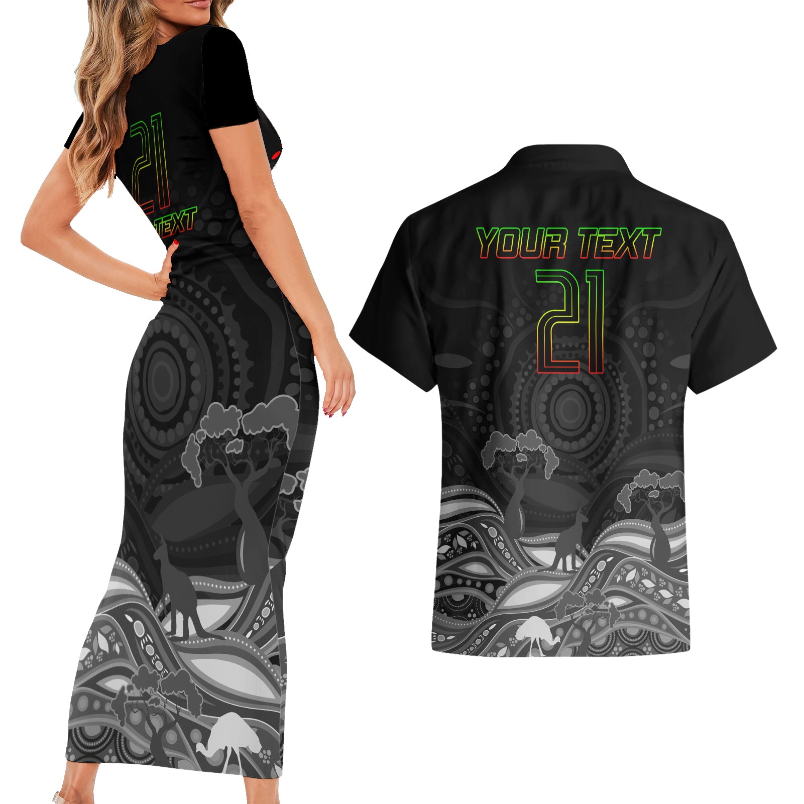 custom-panthers-rugby-couples-matching-short-sleeve-bodycon-dress-and-hawaiian-shirt-the-starry-night-indigenous
