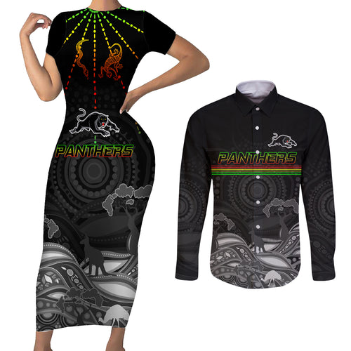 custom-panthers-rugby-couples-matching-short-sleeve-bodycon-dress-and-long-sleeve-button-shirt-the-starry-night-indigenous