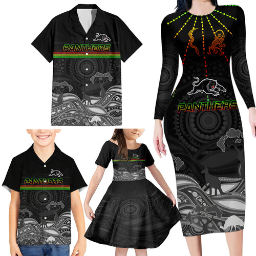 custom-panthers-rugby-family-matching-long-sleeve-bodycon-dress-and-hawaiian-shirt-the-starry-night-indigenous