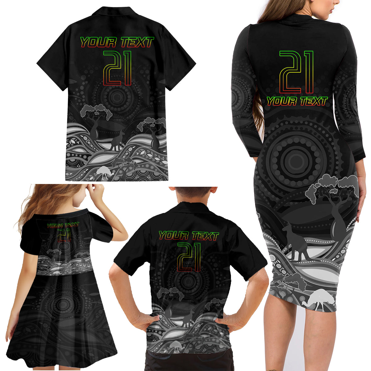 custom-panthers-rugby-family-matching-long-sleeve-bodycon-dress-and-hawaiian-shirt-the-starry-night-indigenous