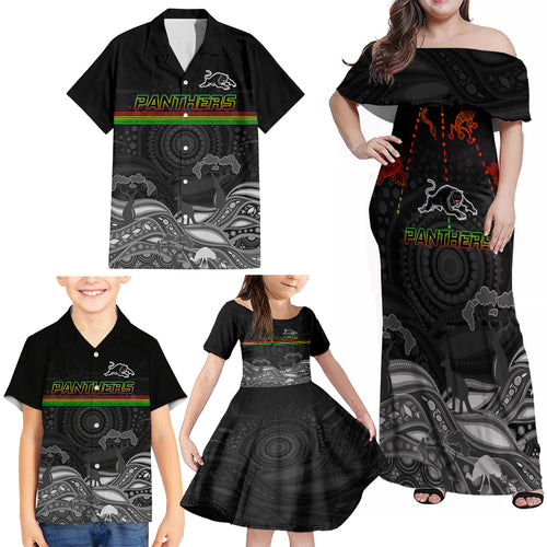 custom-panthers-rugby-family-matching-off-shoulder-maxi-dress-and-hawaiian-shirt-the-starry-night-indigenous