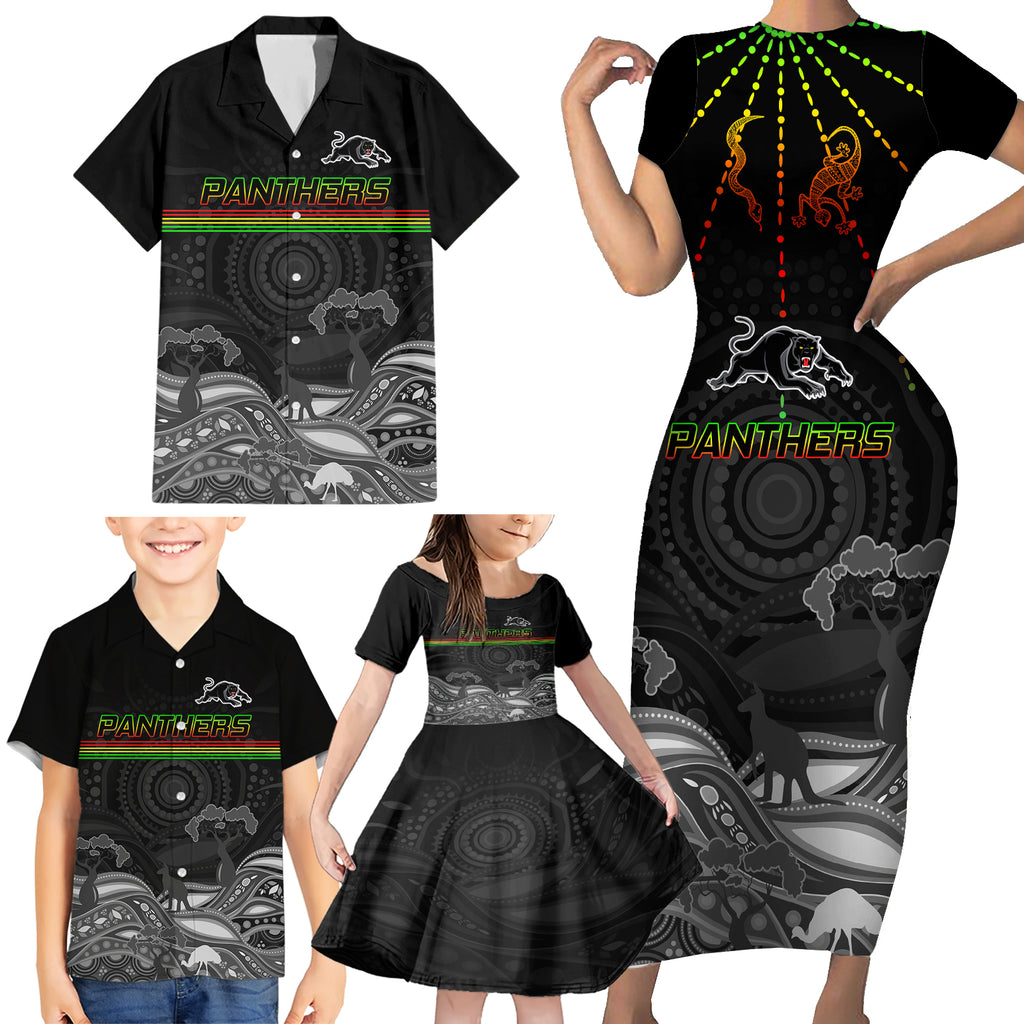 custom-panthers-rugby-family-matching-short-sleeve-bodycon-dress-and-hawaiian-shirt-the-starry-night-indigenous
