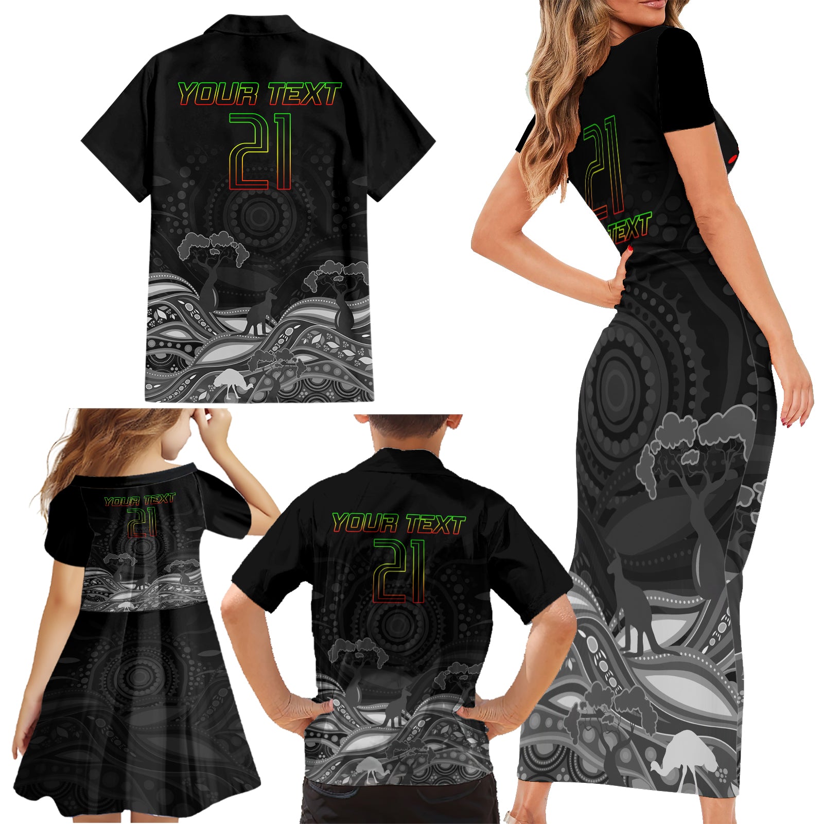 custom-panthers-rugby-family-matching-short-sleeve-bodycon-dress-and-hawaiian-shirt-the-starry-night-indigenous