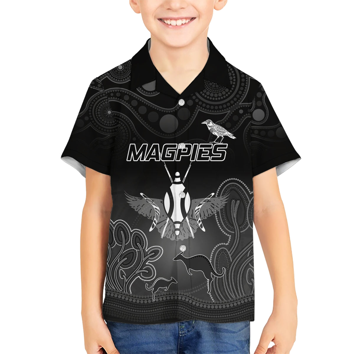 collingwood-football-kid-hawaiian-shirt-magpies-the-starry-night-indigenous