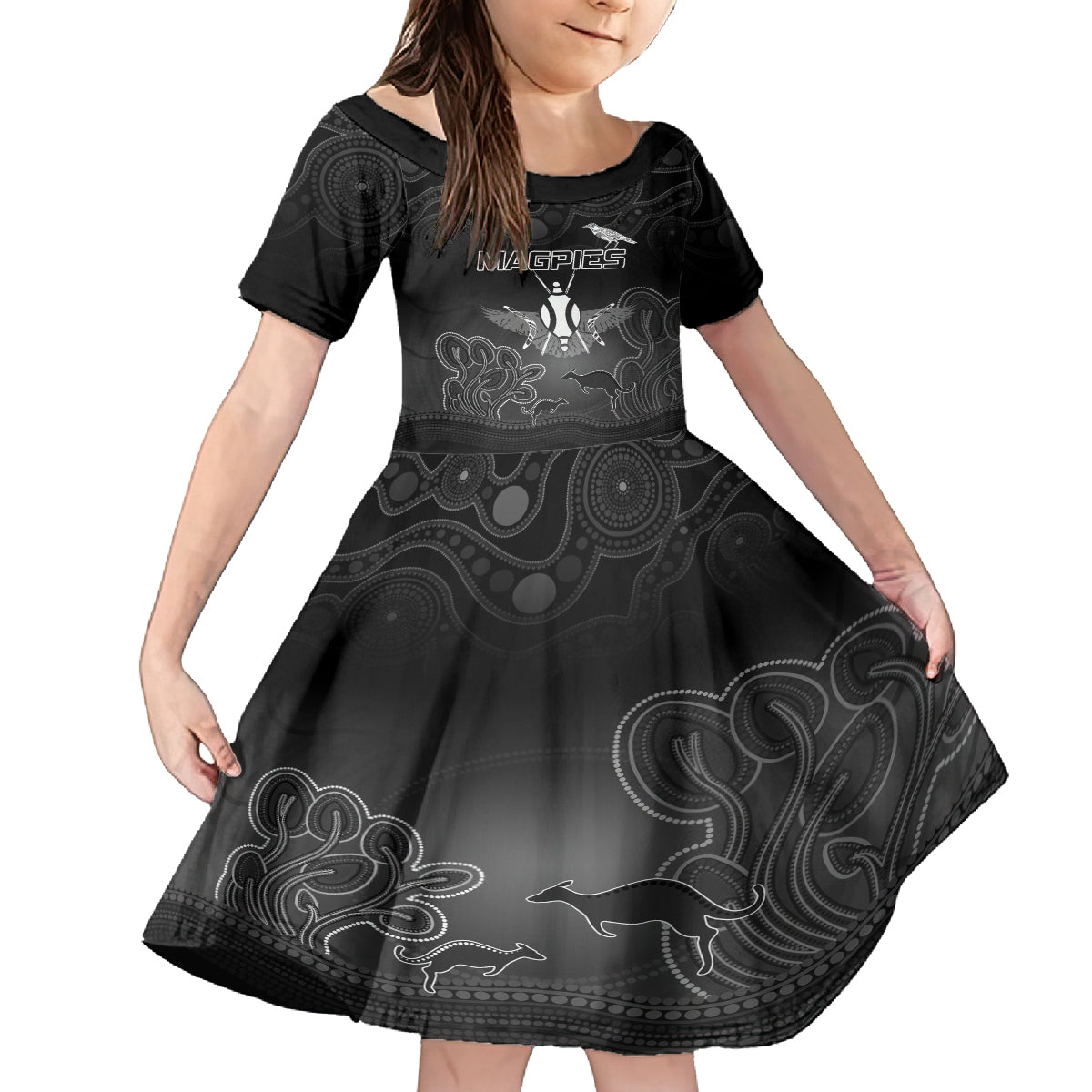 collingwood-football-kid-short-sleeve-dress-magpies-the-starry-night-indigenous