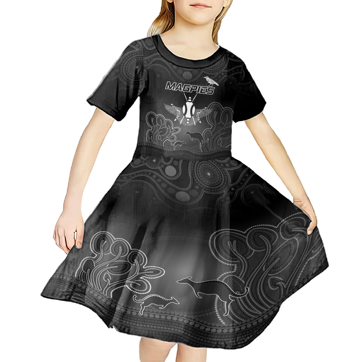 collingwood-football-kid-short-sleeve-dress-magpies-the-starry-night-indigenous