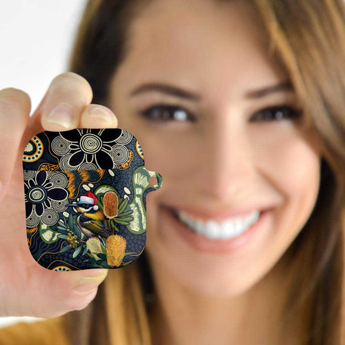 Aussie Honeyeaters Banksia Christmas AirPods Case Aboriginal Dots Painting Blue Motif - Aussie Hoodie