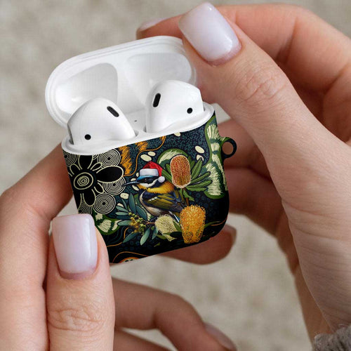 Aussie Honeyeaters Banksia Christmas AirPods Case Aboriginal Dots Painting Blue Motif - Aussie Hoodie