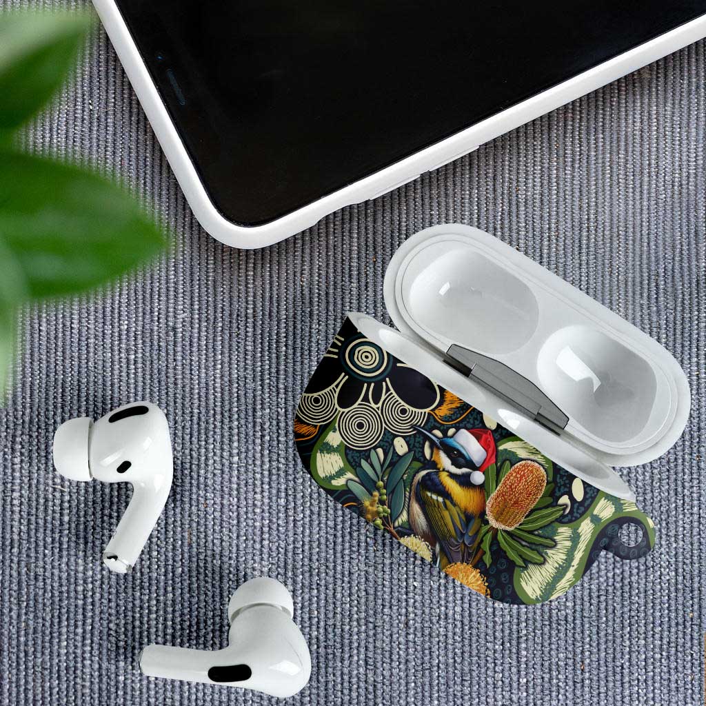 Aussie Honeyeaters Banksia Christmas AirPods Case Aboriginal Dots Painting Blue Motif - Aussie Hoodie