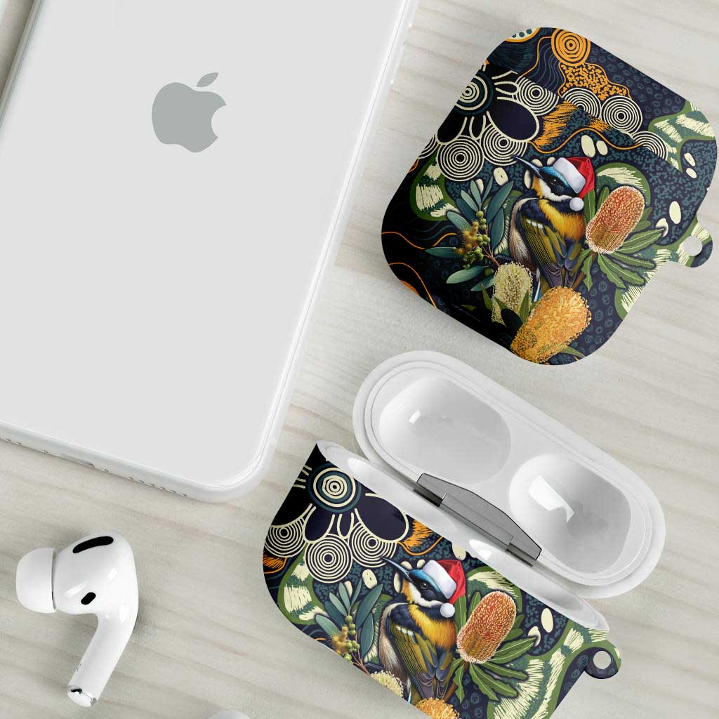 Aussie Honeyeaters Banksia Christmas AirPods Case Aboriginal Dots Painting Blue Motif - Aussie Hoodie