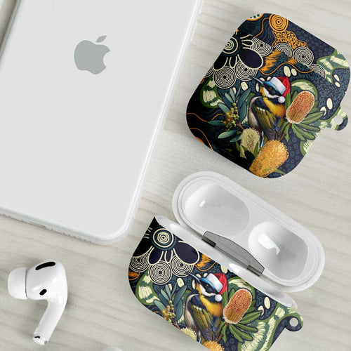 Aussie Honeyeaters Banksia Christmas AirPods Case Aboriginal Dots Painting Blue Motif - Aussie Hoodie