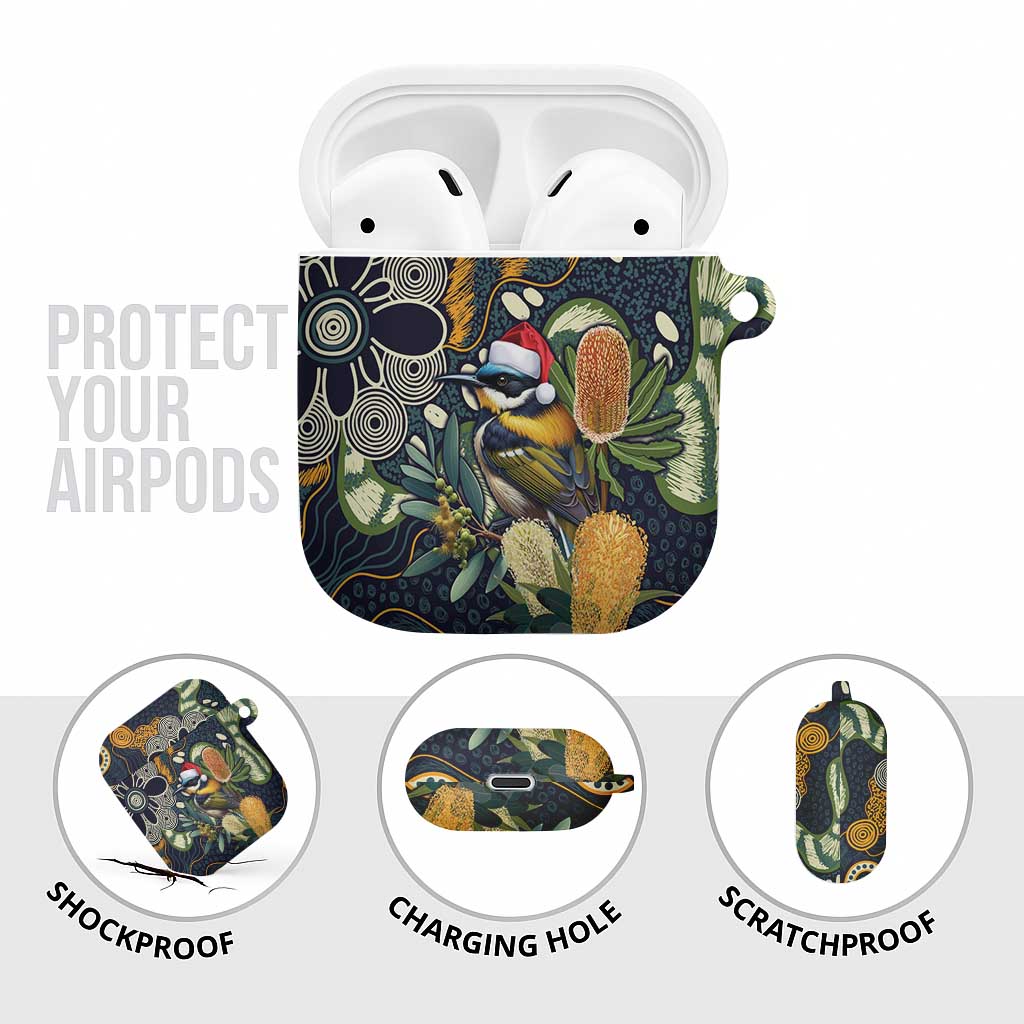 Aussie Honeyeaters Banksia Christmas AirPods Case Aboriginal Dots Painting Blue Motif - Aussie Hoodie