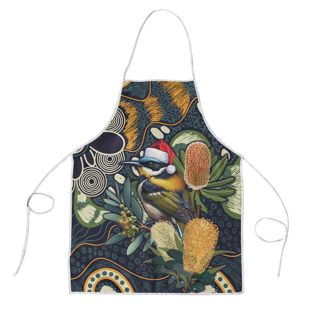 Aussie Honeyeaters Banksia Christmas Apron Aboriginal Dots Painting Blue Motif - Aussie Hoodie
