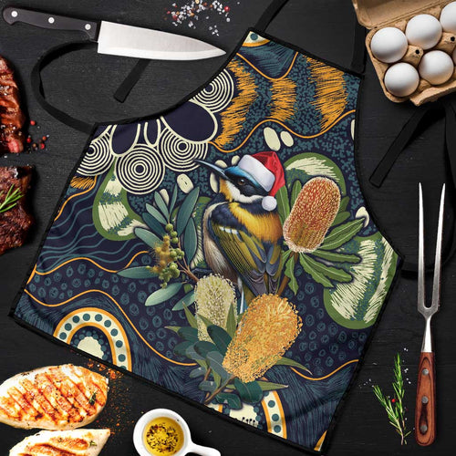 Aussie Honeyeaters Banksia Christmas Apron Aboriginal Dots Painting Blue Motif - Aussie Hoodie