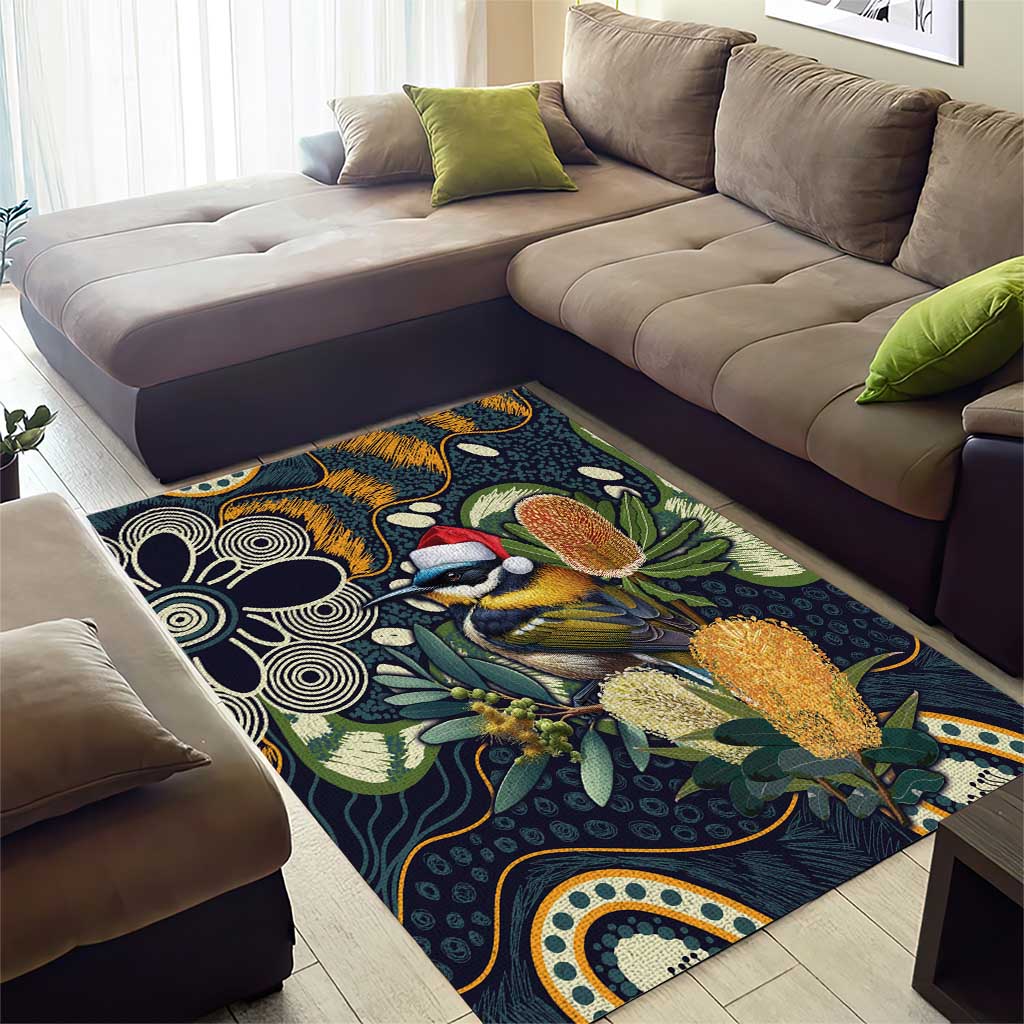 Aussie Honeyeaters Banksia Christmas Area Rug Aboriginal Dots Painting Blue Motif - Aussie Hoodie