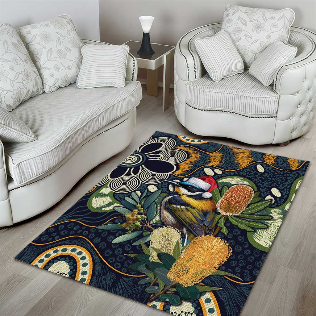 Aussie Honeyeaters Banksia Christmas Area Rug Aboriginal Dots Painting Blue Motif - Aussie Hoodie