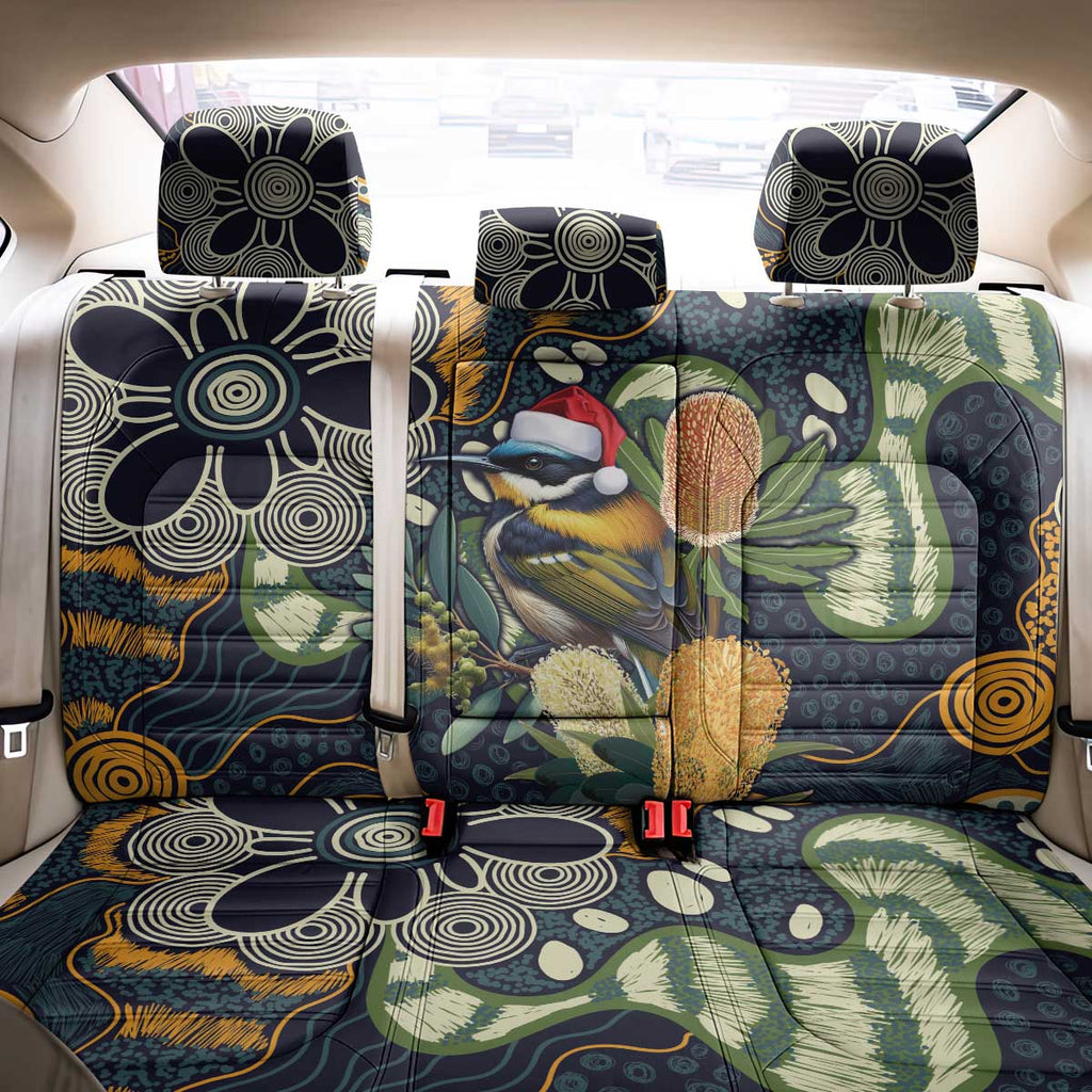 Aussie Honeyeaters Banksia Christmas Back Car Seat Cover Aboriginal Dots Painting Blue Motif - Aussie Hoodie