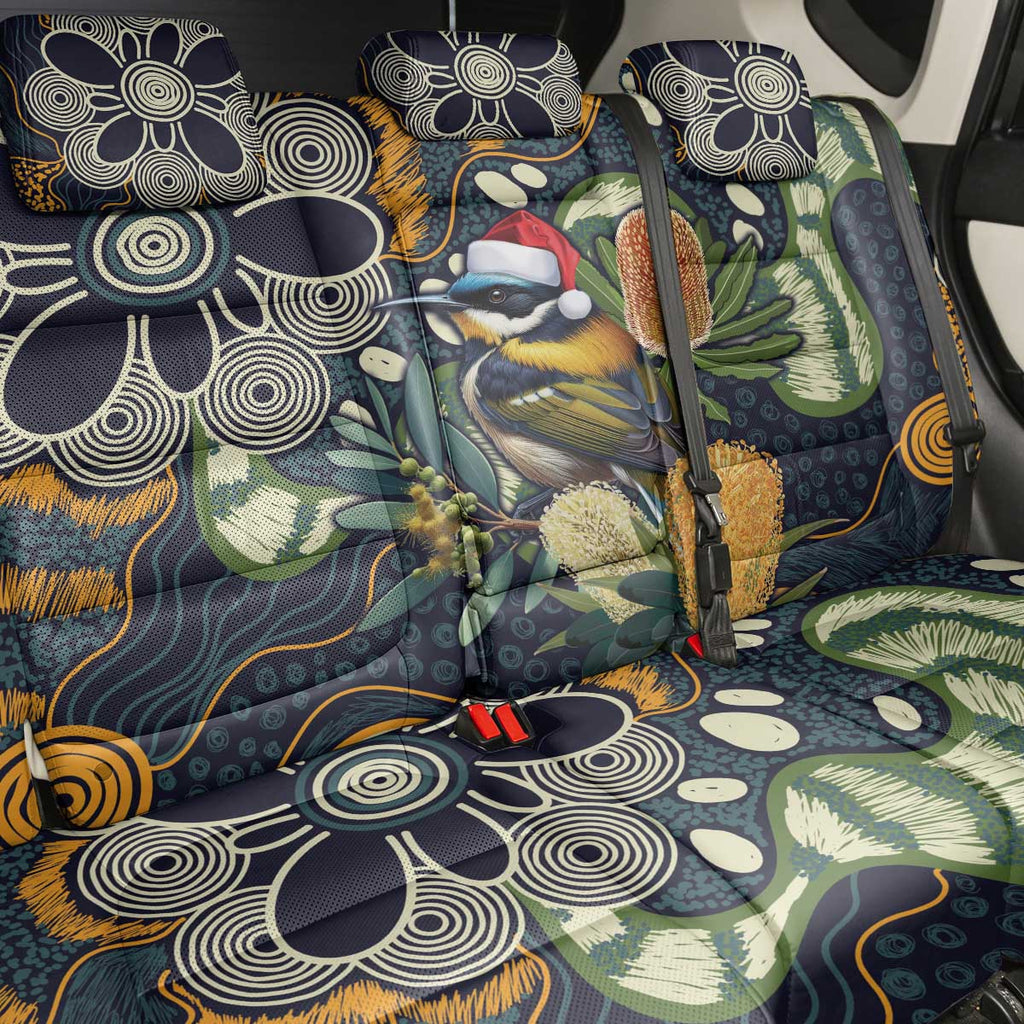 Aussie Honeyeaters Banksia Christmas Back Car Seat Cover Aboriginal Dots Painting Blue Motif - Aussie Hoodie