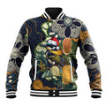Aussie Honeyeaters Banksia Christmas Baseball Jacket Aboriginal Dots Painting Blue Motif - Aussie Hoodie