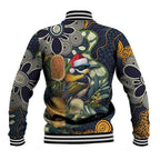 Aussie Honeyeaters Banksia Christmas Baseball Jacket Aboriginal Dots Painting Blue Motif - Aussie Hoodie