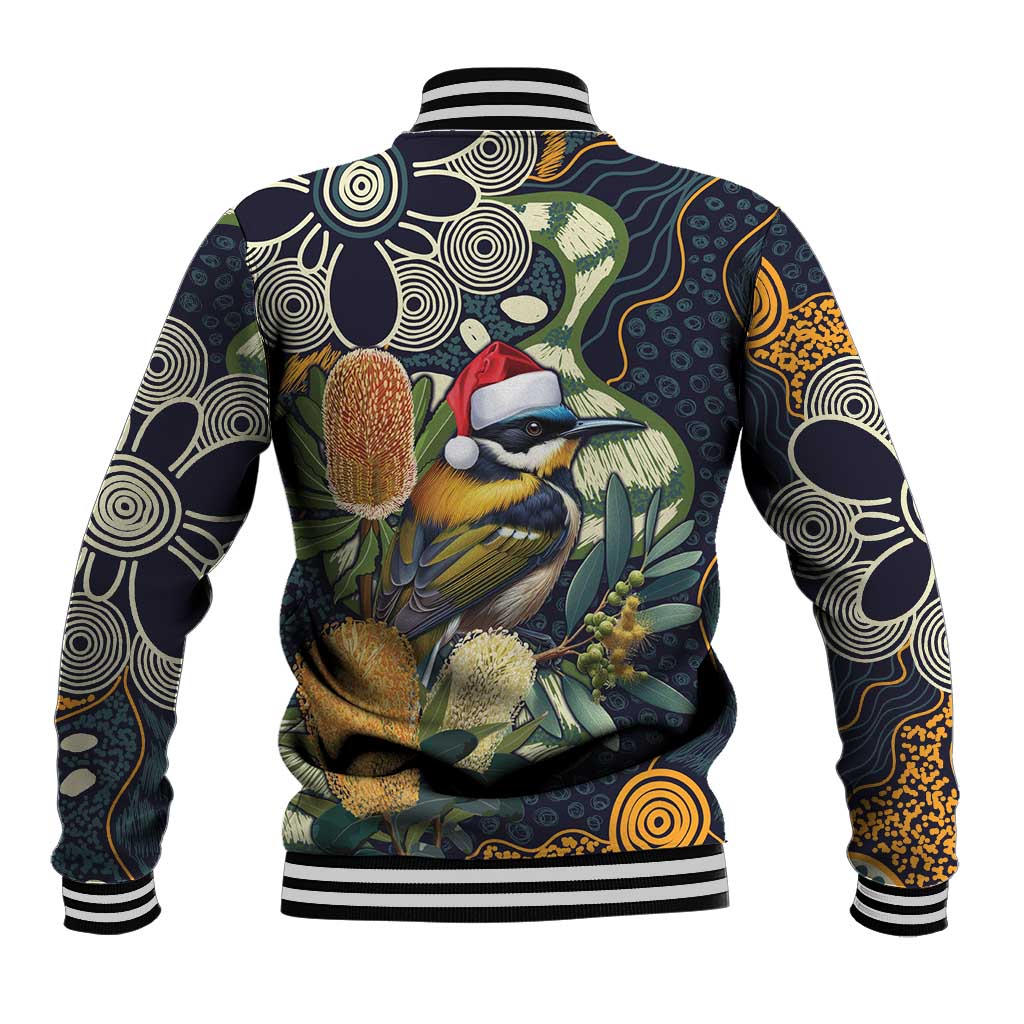 Aussie Honeyeaters Banksia Christmas Baseball Jacket Aboriginal Dots Painting Blue Motif - Aussie Hoodie