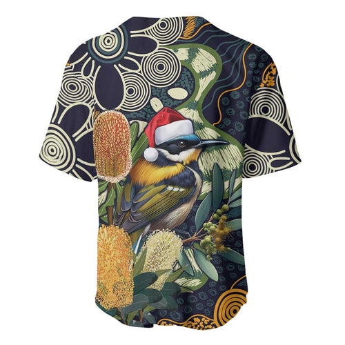 Aussie Honeyeaters Banksia Christmas Baseball Jersey Aboriginal Dots Painting Blue Motif - Aussie Hoodie