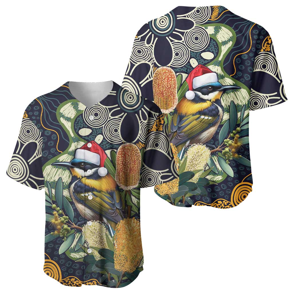 Aussie Honeyeaters Banksia Christmas Baseball Jersey Aboriginal Dots Painting Blue Motif - Aussie Hoodie