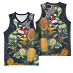 Aussie Honeyeaters Banksia Christmas Basketball Jersey Aboriginal Dots Painting Blue Motif - Aussie Hoodie