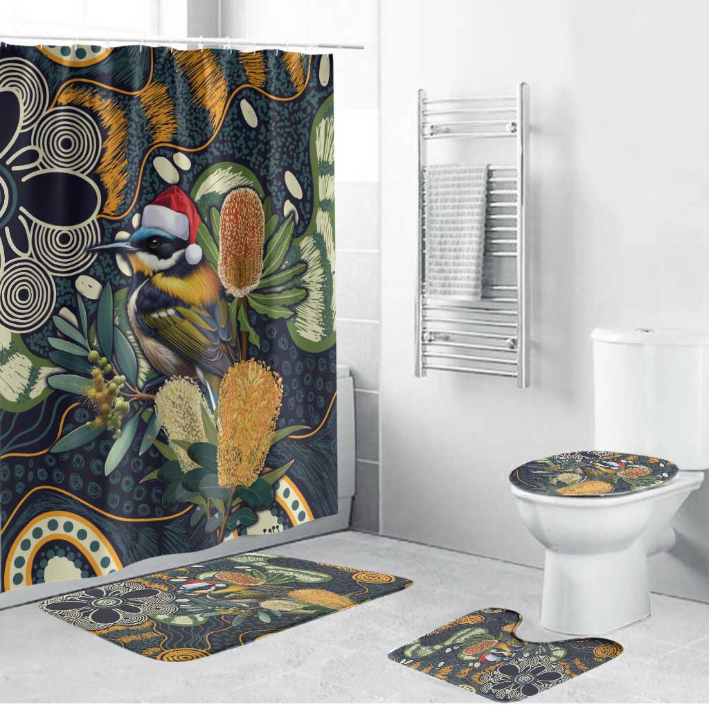 Aussie Honeyeaters Banksia Christmas Bathroom Set Aboriginal Dots Painting Blue Motif - Aussie Hoodie