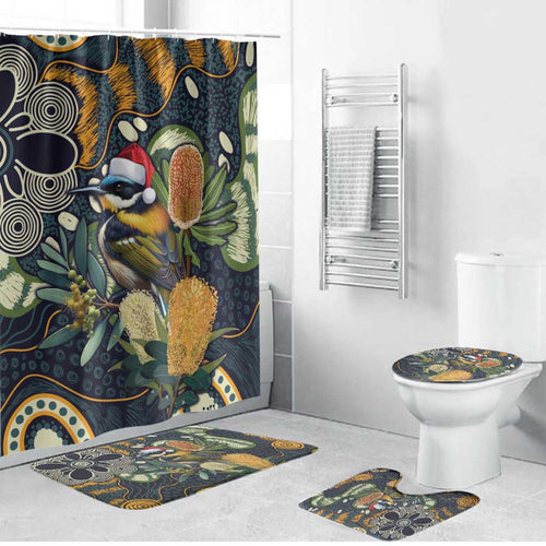 Aussie Honeyeaters Banksia Christmas Bathroom Set Aboriginal Dots Painting Blue Motif - Aussie Hoodie