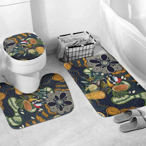 Aussie Honeyeaters Banksia Christmas Bathroom Set Aboriginal Dots Painting Blue Motif - Aussie Hoodie