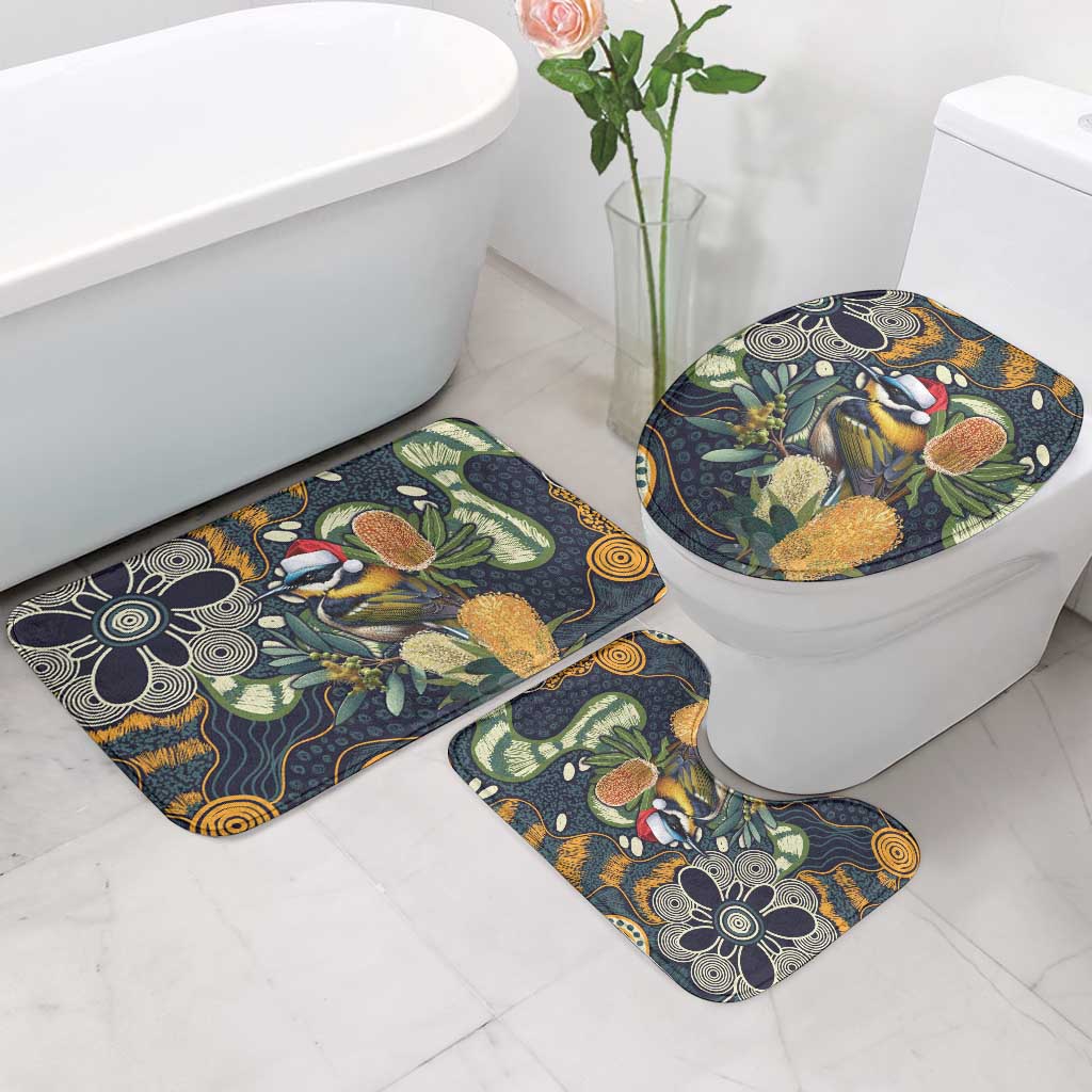 Aussie Honeyeaters Banksia Christmas Bathroom Set Aboriginal Dots Painting Blue Motif - Aussie Hoodie