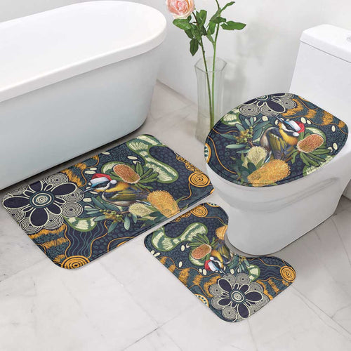 Aussie Honeyeaters Banksia Christmas Bathroom Set Aboriginal Dots Painting Blue Motif - Aussie Hoodie