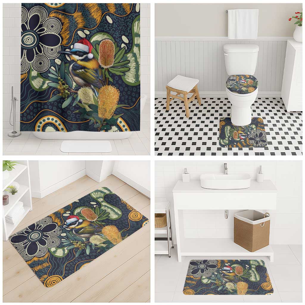 Aussie Honeyeaters Banksia Christmas Bathroom Set Aboriginal Dots Painting Blue Motif - Aussie Hoodie