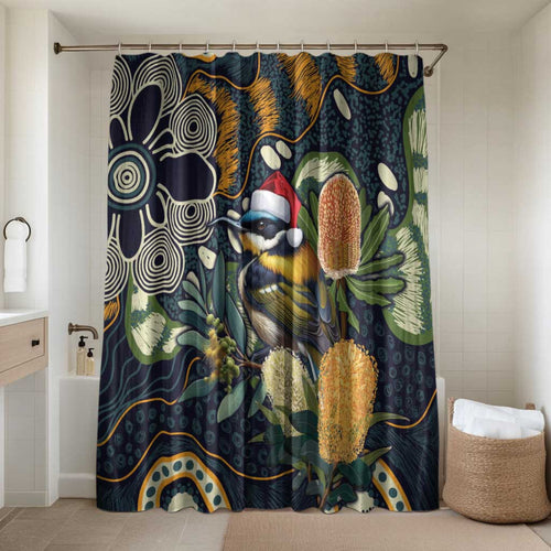 Aussie Honeyeaters Banksia Christmas Bathroom Set Aboriginal Dots Painting Blue Motif - Aussie Hoodie