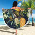 Aussie Honeyeaters Banksia Christmas Beach Blanket Aboriginal Dots Painting Blue Motif - Aussie Hoodie