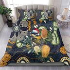 Aussie Honeyeaters Banksia Christmas Bedding Set Aboriginal Dots Painting Blue Motif - Aussie Hoodie