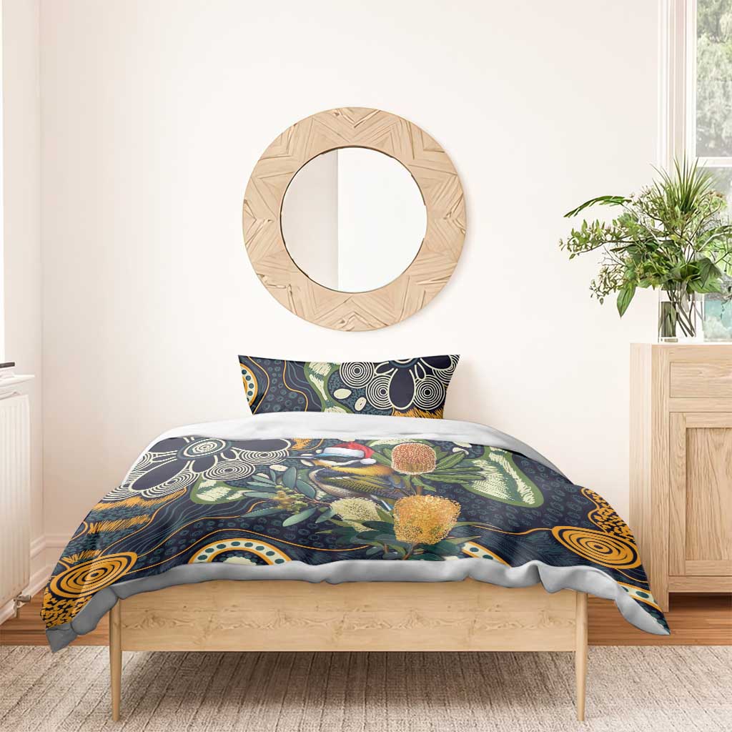 Aussie Honeyeaters Banksia Christmas Bedding Set Aboriginal Dots Painting Blue Motif - Aussie Hoodie