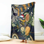 Aussie Honeyeaters Banksia Christmas Blanket Aboriginal Dots Painting Blue Motif - Aussie Hoodie