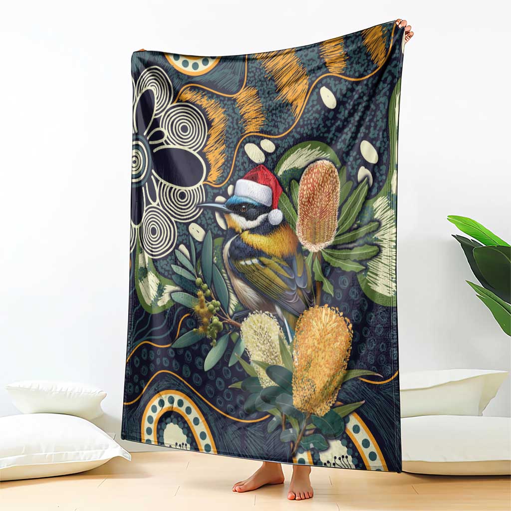 Aussie Honeyeaters Banksia Christmas Blanket Aboriginal Dots Painting Blue Motif - Aussie Hoodie