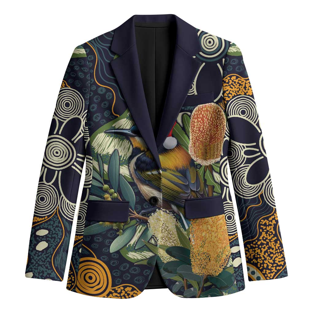 Aussie Honeyeaters Banksia Christmas Blazer Aboriginal Dots Painting Blue Motif - Aussie Hoodie