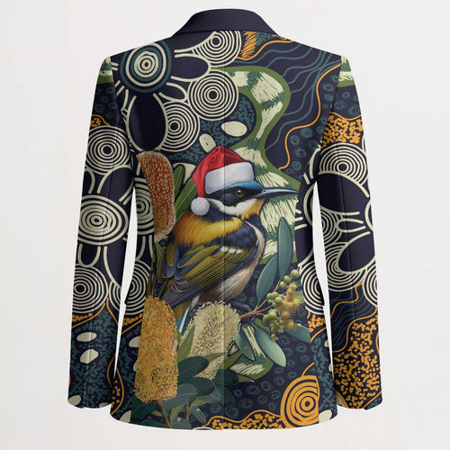 Aussie Honeyeaters Banksia Christmas Blazer Aboriginal Dots Painting Blue Motif - Aussie Hoodie