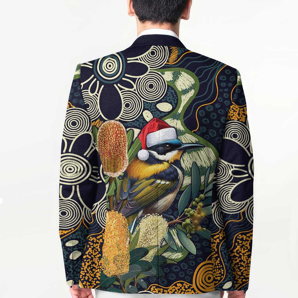 Aussie Honeyeaters Banksia Christmas Blazer Aboriginal Dots Painting Blue Motif - Aussie Hoodie