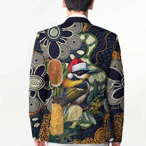 Aussie Honeyeaters Banksia Christmas Blazer Aboriginal Dots Painting Blue Motif - Aussie Hoodie
