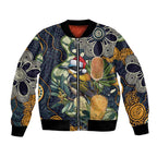 Aussie Honeyeaters Banksia Christmas Bomber Jacket Aboriginal Dots Painting Blue Motif - Aussie Hoodie