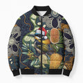 Aussie Honeyeaters Banksia Christmas Bomber Puffer Jacket Aboriginal Dots Painting Blue Motif - Aussie Hoodie