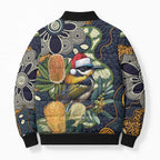 Aussie Honeyeaters Banksia Christmas Bomber Puffer Jacket Aboriginal Dots Painting Blue Motif - Aussie Hoodie