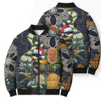Aussie Honeyeaters Banksia Christmas Bomber Puffer Jacket Aboriginal Dots Painting Blue Motif - Aussie Hoodie